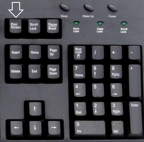 Кнопка «Печать экрана» на клавиатуре, чтобы сделать снимок экрана на компьютере с Windows