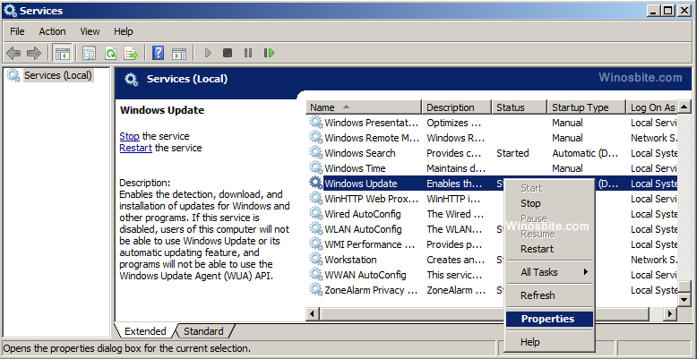 Services settings under windows update Services settings under windows update