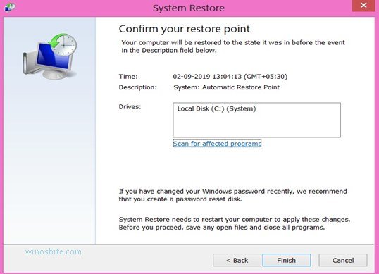 confirm your restore point 1
