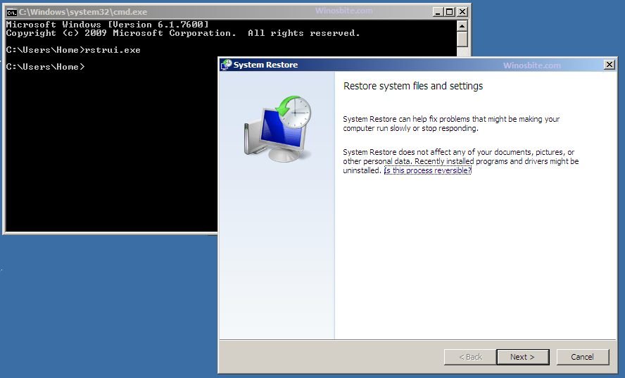 running system restore from recovery console