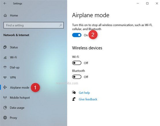 How to turn off Airplane mode on Windows 10 system?